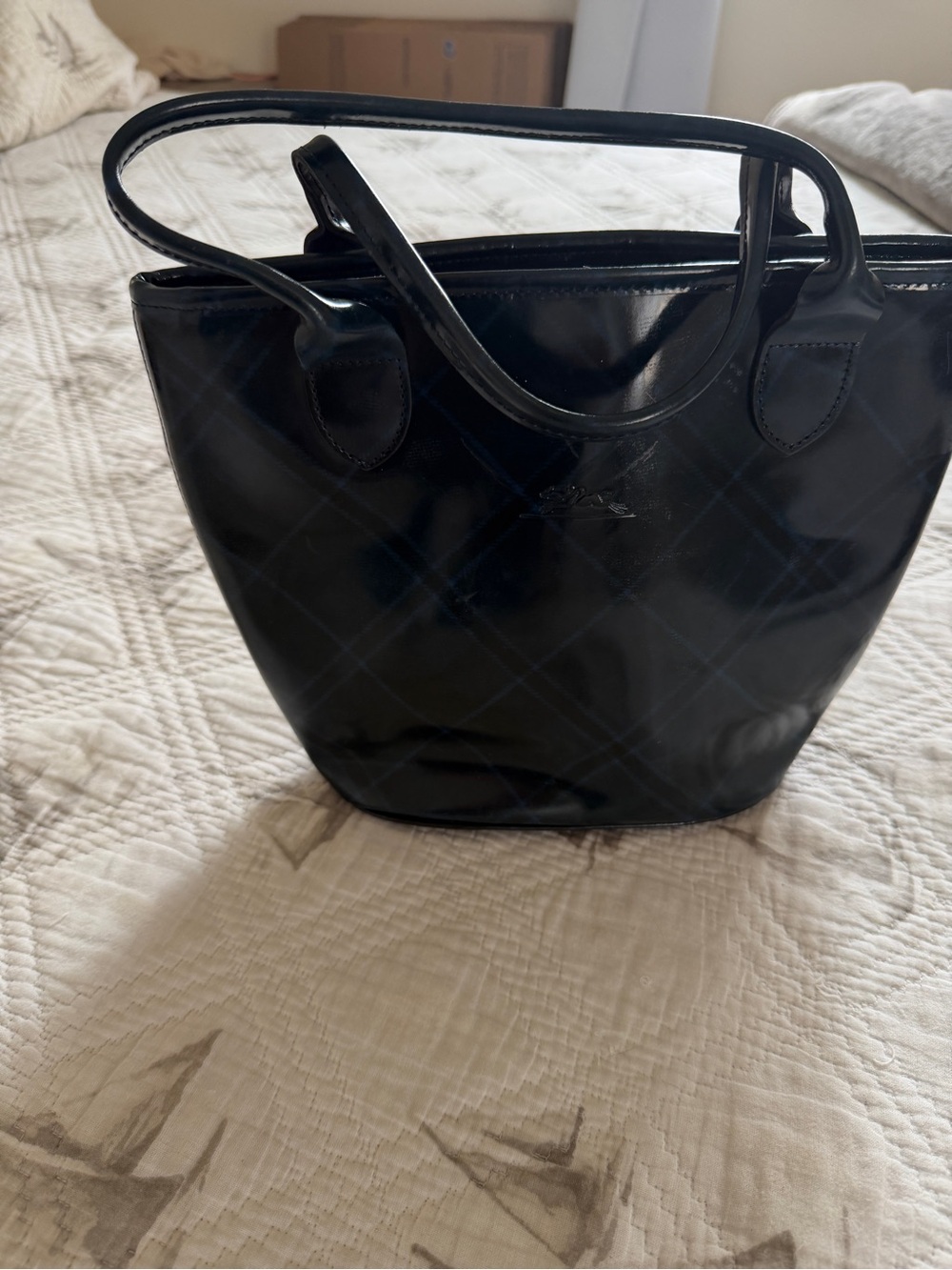 Longchamp Navy Patent mini Tote Bag